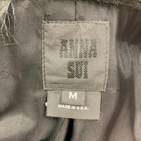 ANNA SUI Size M Black Polyester Textured Faux Fur Coat