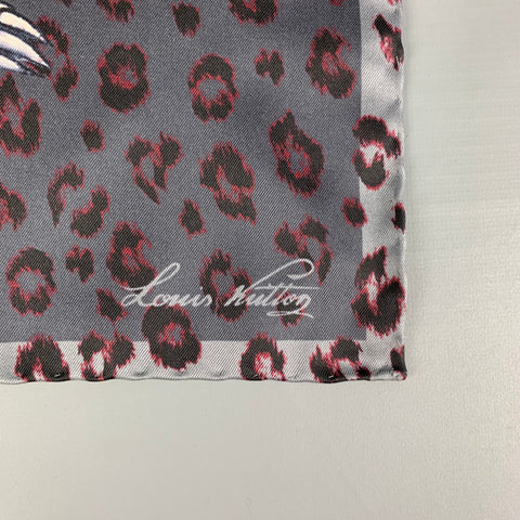 LOUIS VUITTON Charcoal Black Print Silk Pocket Square