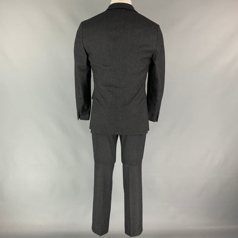 PRADA Size 38 Charcoal Wool Single Breasted Peak Lapel Suit