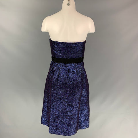 LELA ROSE Size 6 Blue & Black Acrylic Blend Woven Strapless Dress
