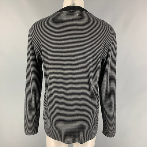 MAISON MARGIELA Size L Black Grey Stripe Cotton Crew-Neck Pullover