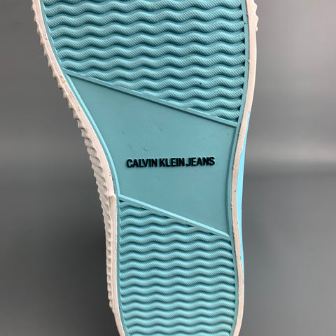 CALVIN KLEIN 205W39NYC Taille 12 Baskets montantes en toile graphique Warhol emblématique blanc et bleu