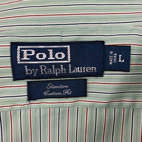 POLO by RALPH LAUREN Size L Green Red Stripe Cotton Long Sleeve Shirt