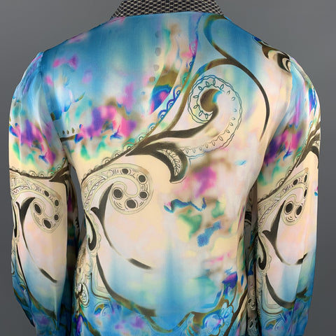 ETRO Size 12 Blue Paisley Print Silk Chiffon Blouse