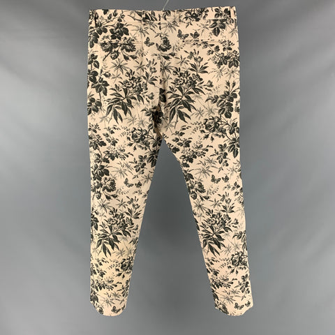 GUCCI Size 32 Cream Black Floral Cotton Flat Front Dress Pants