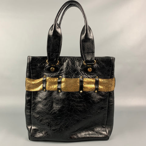 CC SKYE Black & Gold Leather Tote Handbag