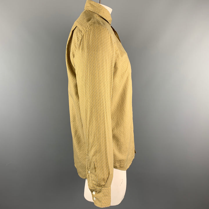 HARTFORD Size L Mustard Print Cotton Button Up Long Sleeve Shirt