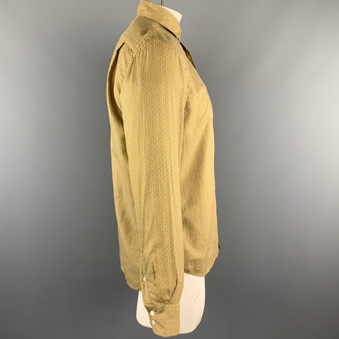 HARTFORD Size XL Mustard Print Cotton Button Up Long Sleeve Shirt