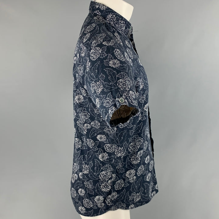 TED BAKER Size M Navy White Floral Cotton Short Sleeve Shirt