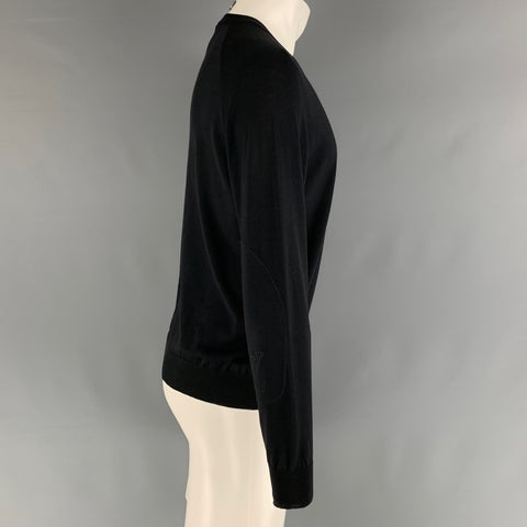 LOUIS VUITTON Size M Black Knitted Wool Silk Crew-Neck Pullover