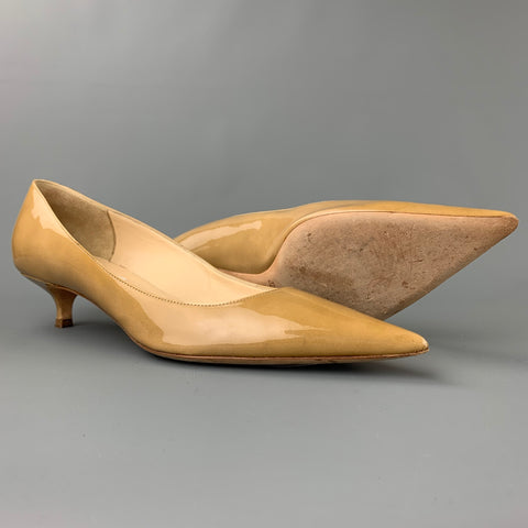 JIMMY CHOO Zapatos de salón con tacón de gatito en charol beige Talla 10