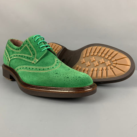 DONALD J PLINER Size 8.5 Green Perforated Suede Wingtip Lace Up Shoes