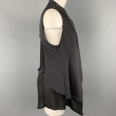 DEMOO PARKCHOONMO Size M Black Leather Panel Asymmetrical Zip Vest