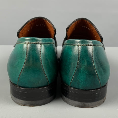 A. TESTONI Size 8.5 Green Antique Leather Slip On Loafers