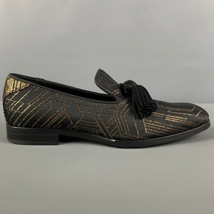 JIMMY CHOO Size 9 Black Gold Metallic Leather Slip On Loafers