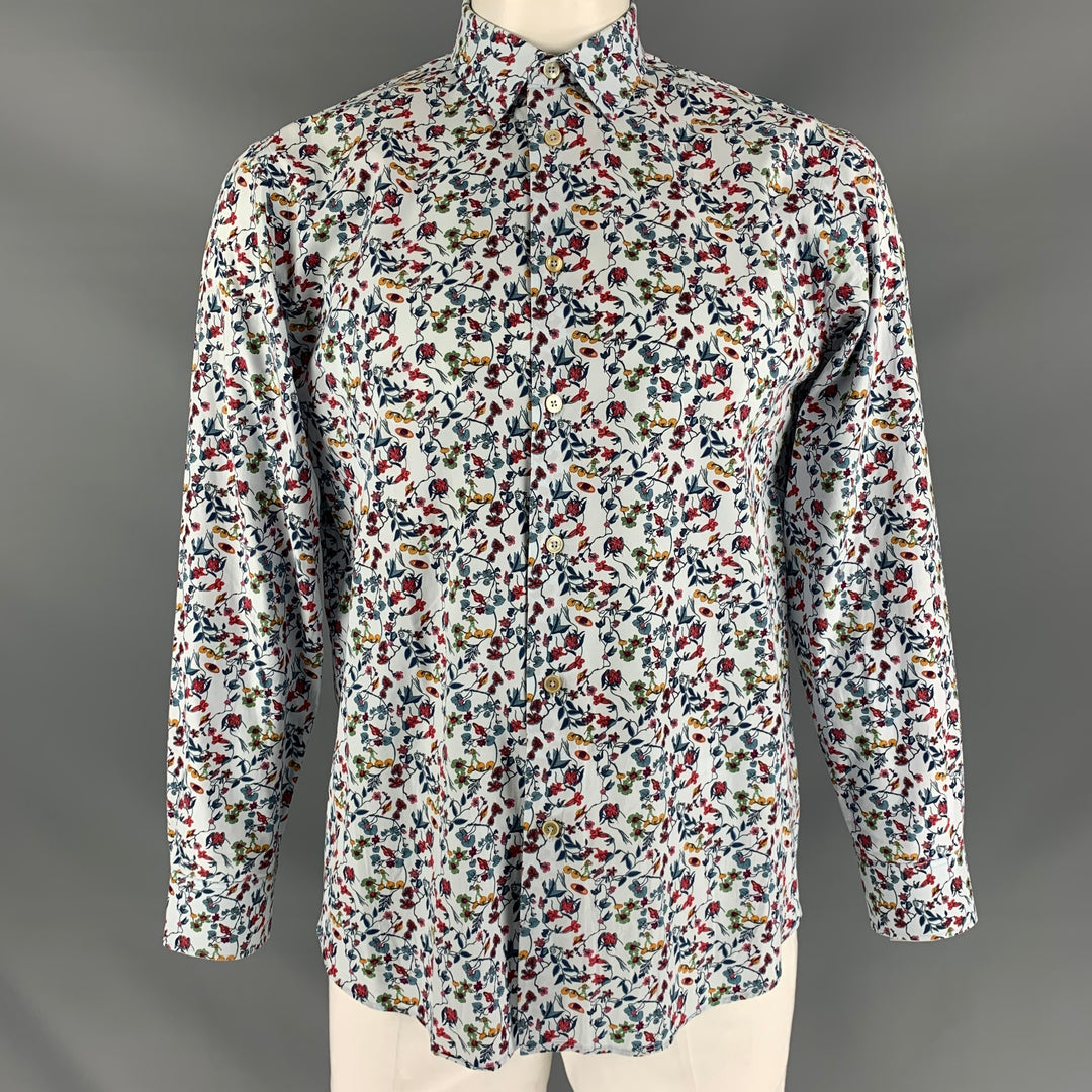 PAUL SMITH Size L White Multicolour Floral Long Sleeve Shirt