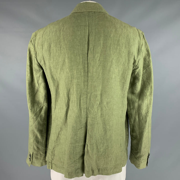 120% LINO Size 46 Green Solid Linen Notch Lapel Sport Coat