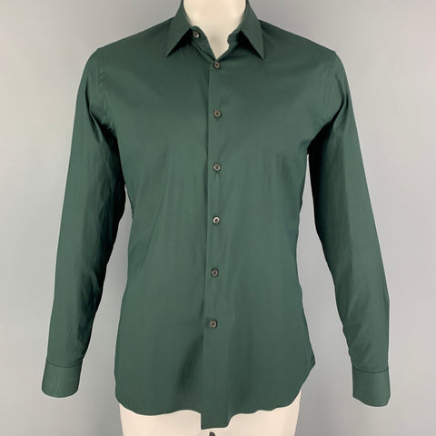 PRADA Size L Green Cotton Blend Button Up Long Sleeve Shirt