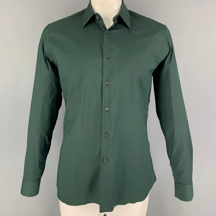 PRADA Size L Green Cotton Blend Button Up Long Sleeve Shirt