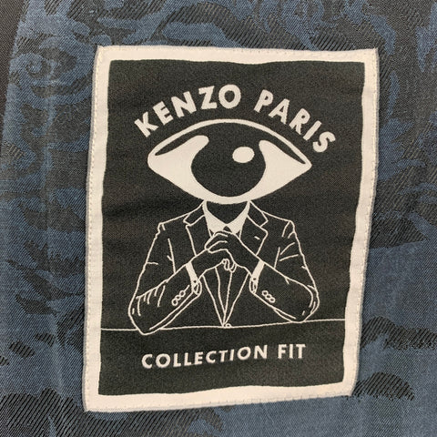 KENZO Size 38 Black Blue Color Block Wool Mohair Notch Lapel Sport Coat