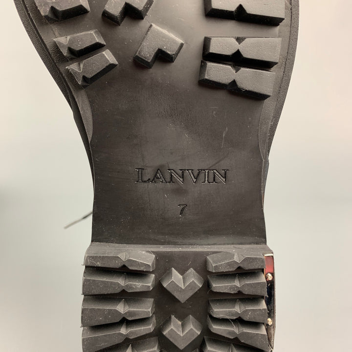 LANVIN Size 8 Black Pebble Grain Leather Lace Up Shoes