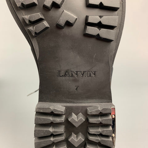 LANVIN Taille 8 Chaussures à lacets en cuir grainé noir