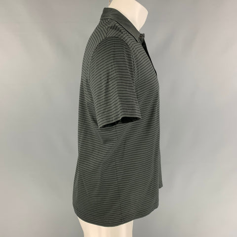 PRADA Size L Grey Black Stripe Cotton Buttoned Polo