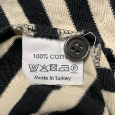 DRIES VAN NOTEN Size XL Black Cream Stripe Cotton Short Sleeve Polo