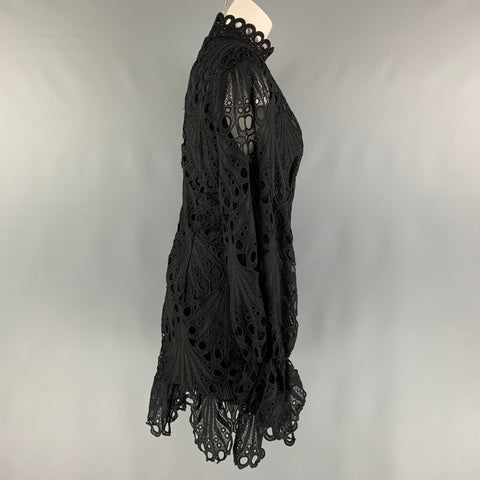 PRETTY LITTLE THING Size 12 Black Polyester Eyelet Long Sleeve Cocktail Dress