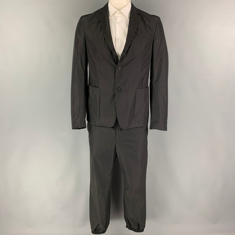 PRADA Size 42 Black Polyester Notch Lapel Suit