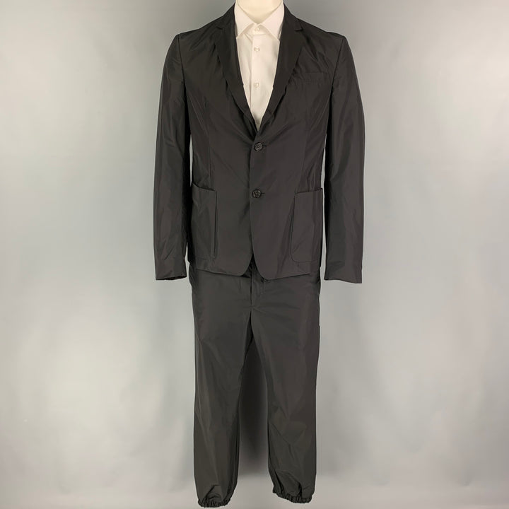 PRADA Size 42 Black Polyester Notch Lapel Suit