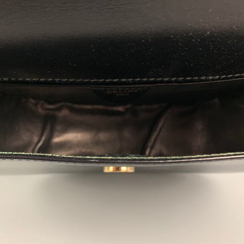 Vintage CELINE Black Leather Crest Saddle Handbag