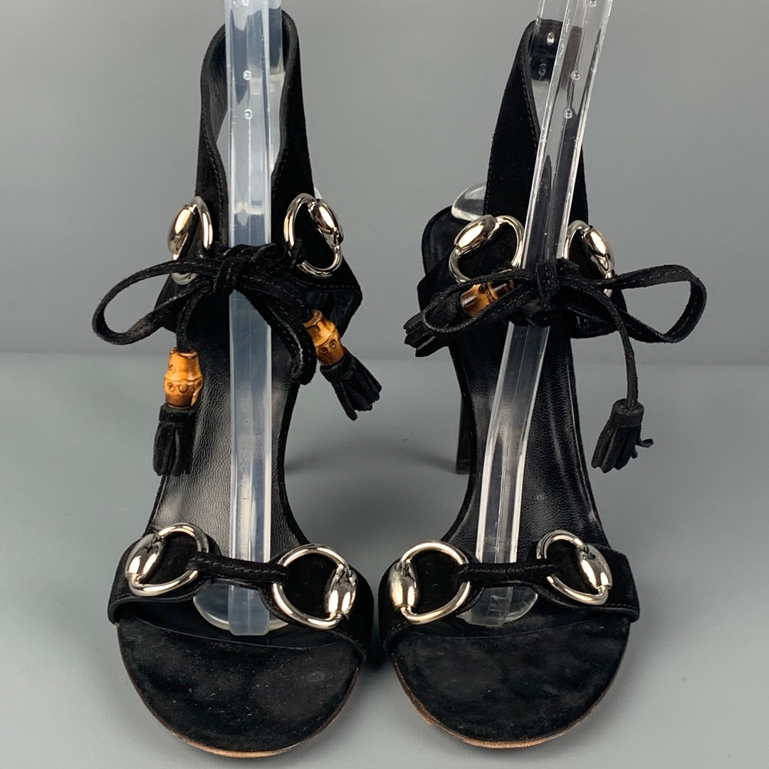 GUCCI Size 6 Black Suede Ankle Strap Sandals