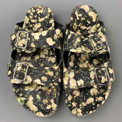 GIVENCHY S/S 15 Size 10 Black & White Floral Leather Belted Sandals