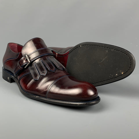 LOUIS VUITTON Size 11.5 Burgundy Antique Leather Monk Strap Loafers