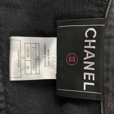 CHANEL 2008 Size 6 Charcoal Cotton Denim Chain Cropped Jacket