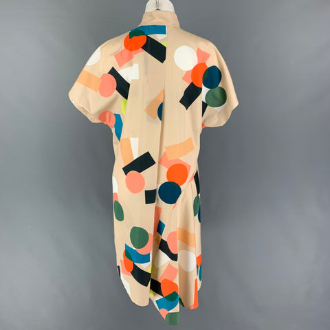 AKRIS Taille 10 Robe à manches courtes en coton multicolore beige à pois