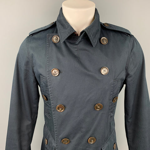 BURBERRY LONDON Size M Navy Cotton / Polyurethane Double Breasted Coat