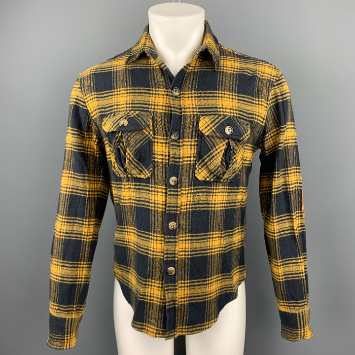BAND OF OUTSIDERS Size S Navy & Yellow Plaid Cotton Long Sleeve Shirt