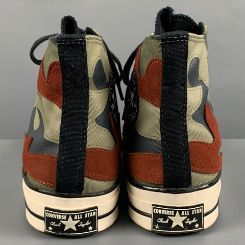 CONVERSE Size 10.5 Green Orange Camo Canvas High Top Sneakers