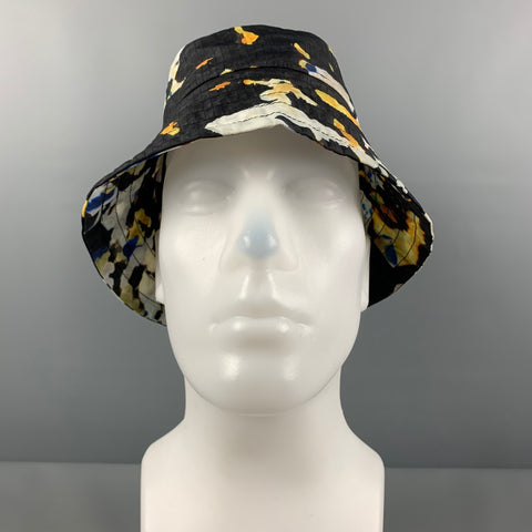 DRIES VAN NOTEN Size S Black Multi-Color Bleach Tie-Dye Nylon Bucket Hat