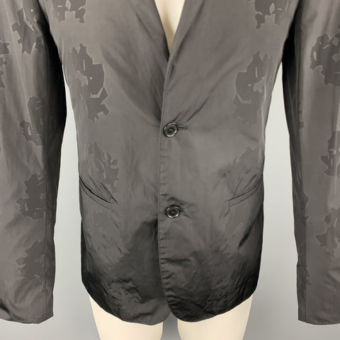 CALVIN KLEIN COLLECTION Size 36 Black on Black Floral Notch Lapel Sport Coat