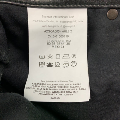 VERSACE JEANS Taille 36 Jean noir en coton / polyester avec bordure en cuir et braguette zippée