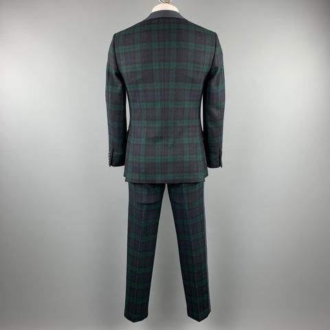 J CREW Chest Size 38 Regular Blackwatch Plaid Wool Shawl Collar Suit
