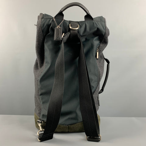 COACH Grey Dark Green Mixed Fabrics Suede Fabric Backpack