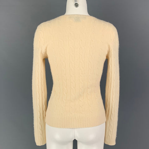 RALPH LAUREN Black Label Size M Cream Cashmere Cable Knit V-Neck Sweater