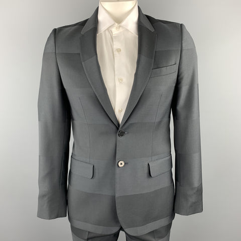PS by PAUL SMITH Talla 40 Traje de solapa de muesca de lana a rayas gris oscuro
