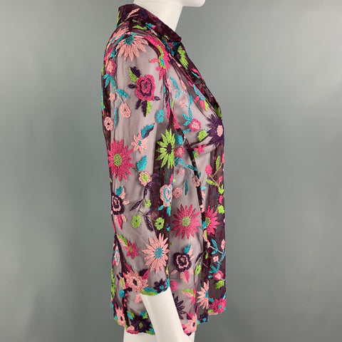BAZAR by CHRISTIAN LACROIX Size 6 Purple Multi-Color Rayon Blend Embroidered Casual Top
