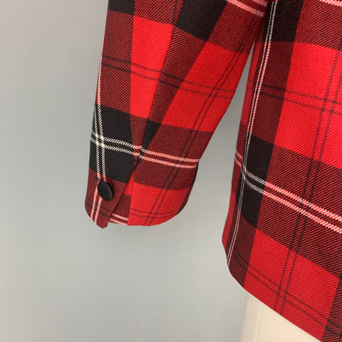 VERSACE Size 38 Red Black Plaid Wool Tailor Made Executive Sport Coat