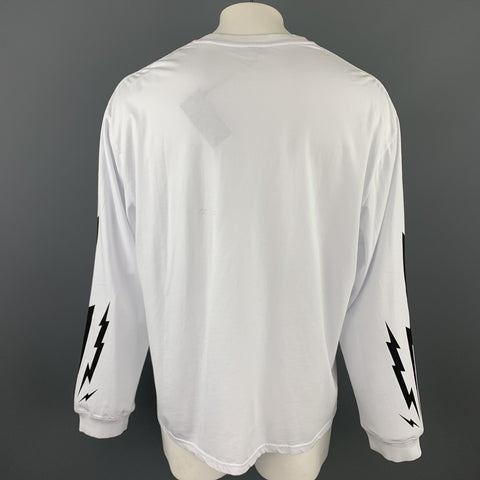 R13 Size L White Graphic Cotton Crew-Neck Long sleeve t-shirt